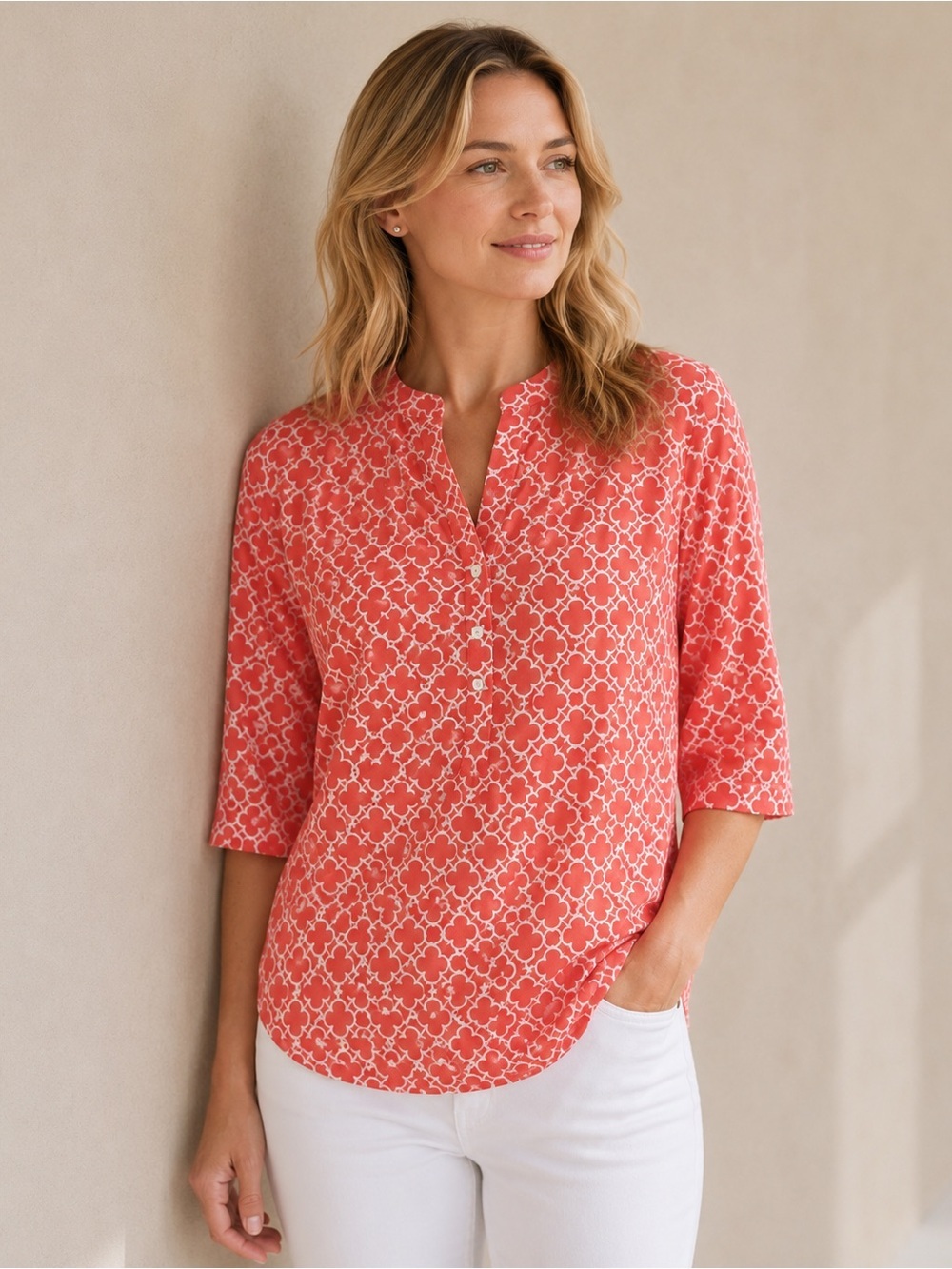 Peter Millar Women’s Coral Geometric Print Tunic Blouse Size Small